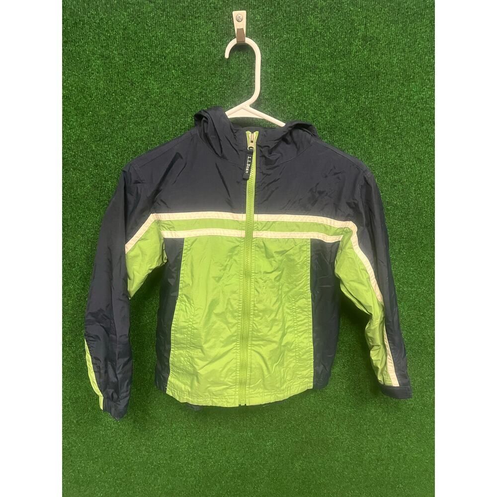 LL Bean Kids Youth Small Blue & Lime Green Shell Jacket hooded UNISEX Ski
